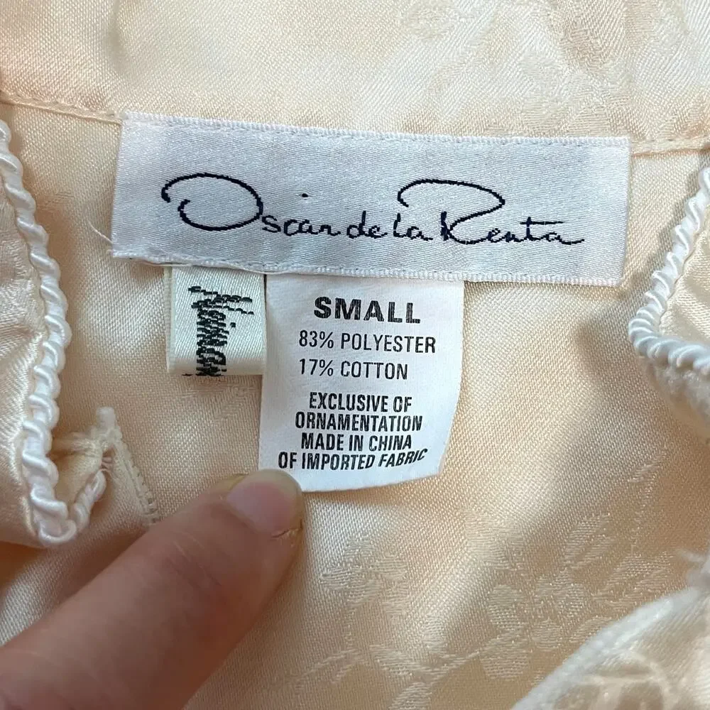 Vintage Oscar De La Renta Neiman Marcus Night Gown S Yellow Floral Satin Lace